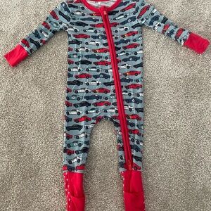 Posh Peanut Red and Gray Car Print Footie Pajamas